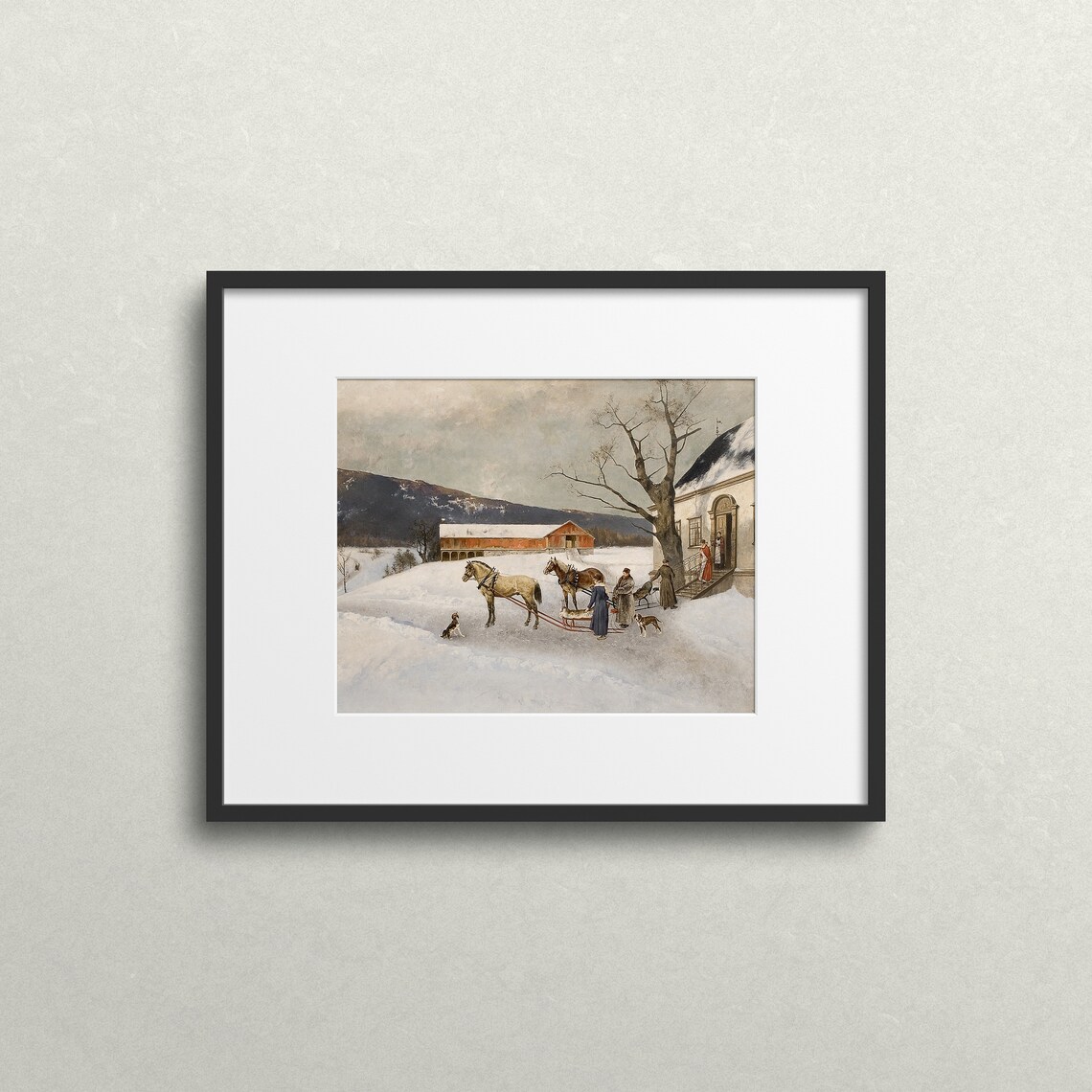Winter Sleigh Ride Vintage Winter Landscape Art Print - Image 3