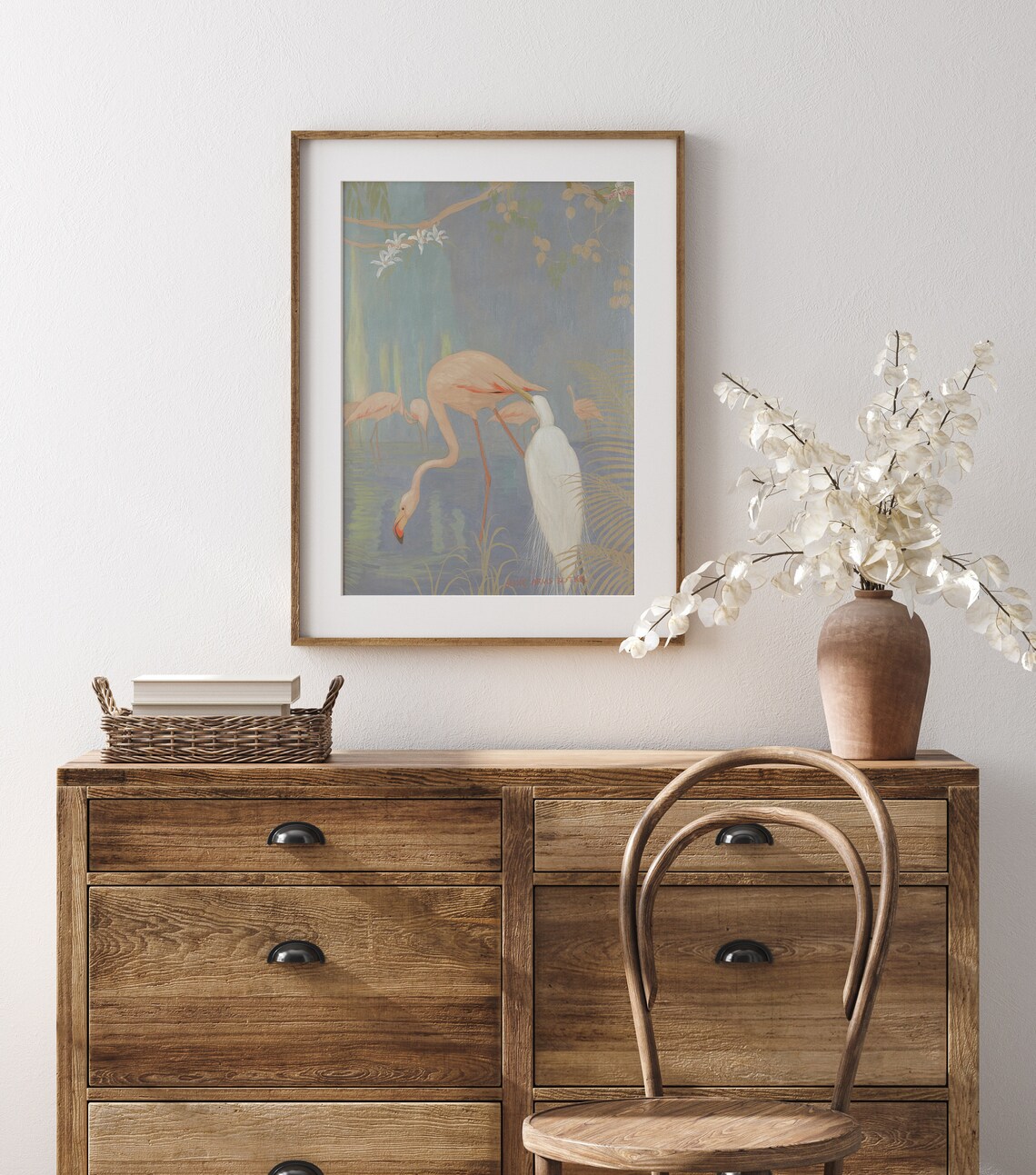 Egret and Flamingo Vintage Midcentury Art Print - Image 2