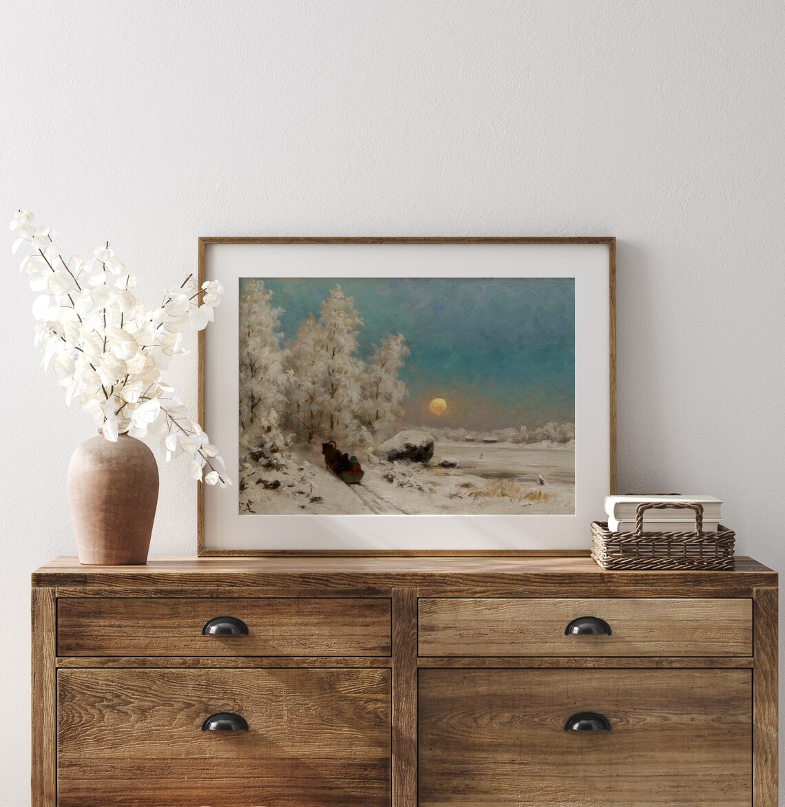 Winter Sleigh Ride Horse Drawn Snow Sunset Vintage Art Print - Image 2