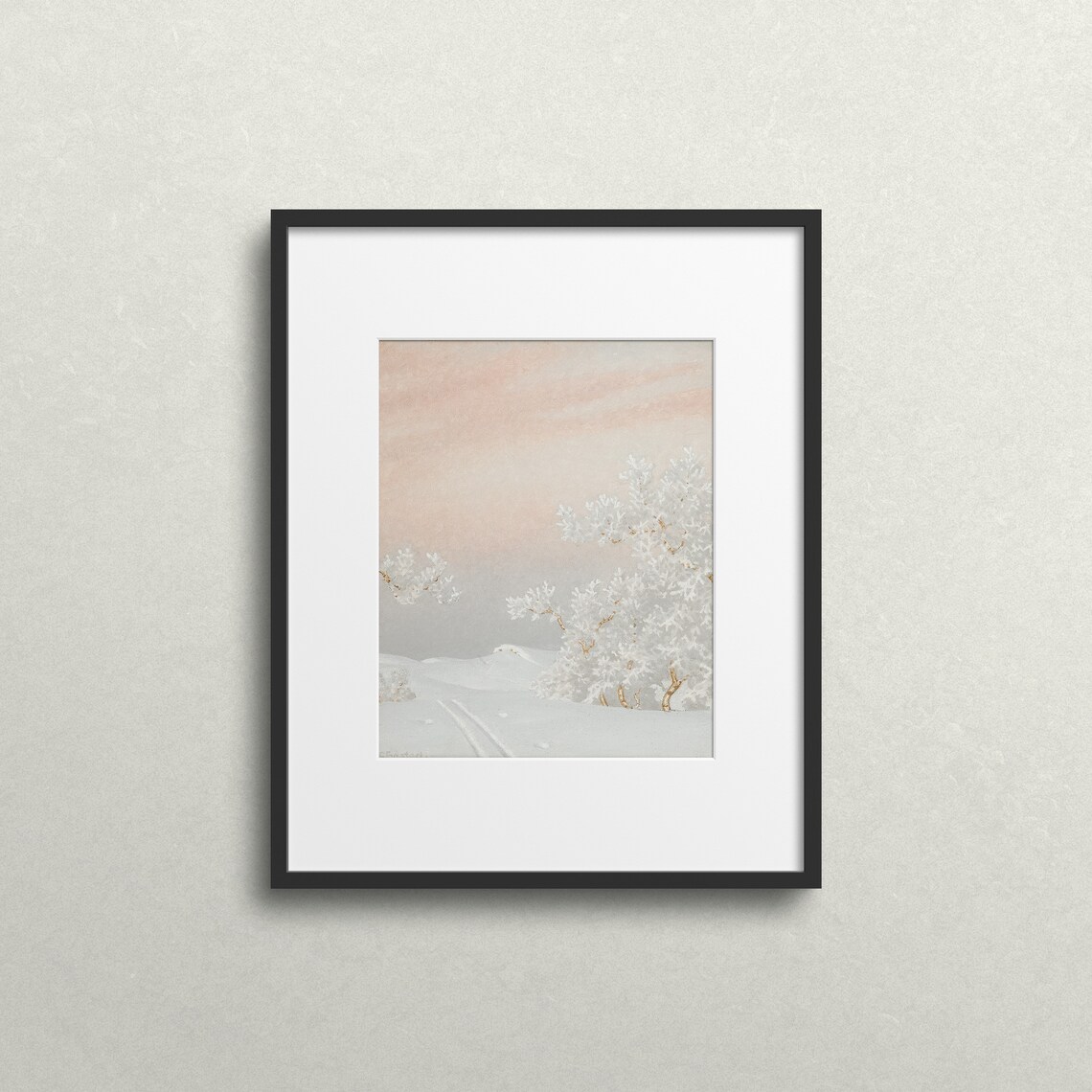 Pastel Winter Snow Road Frost Covered Trees White Landscape Poster - Image 2