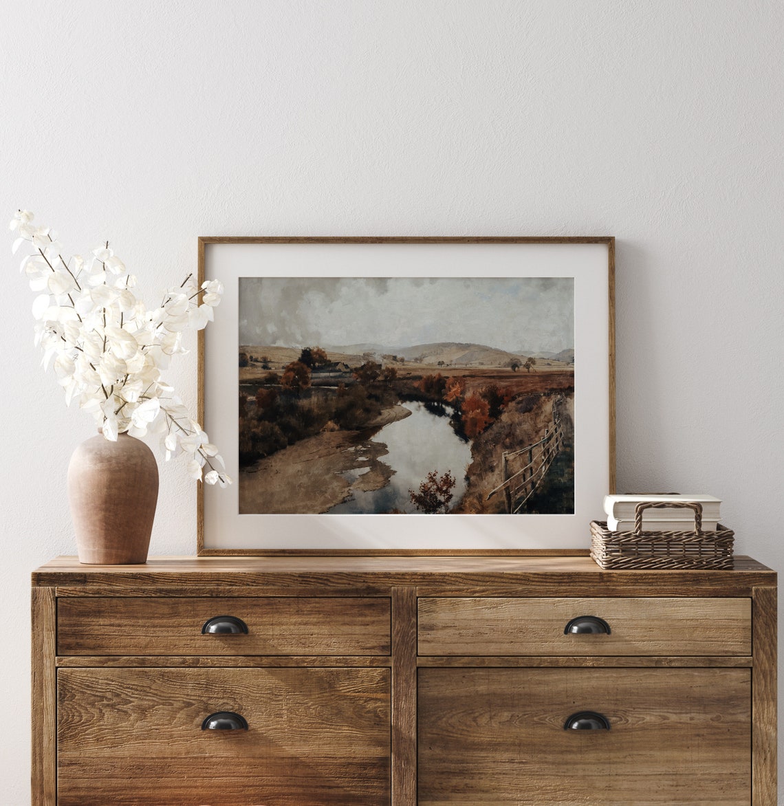 Autumn River Valley Rustic Fence Moody Fall Countryside Art Poster - Image 2