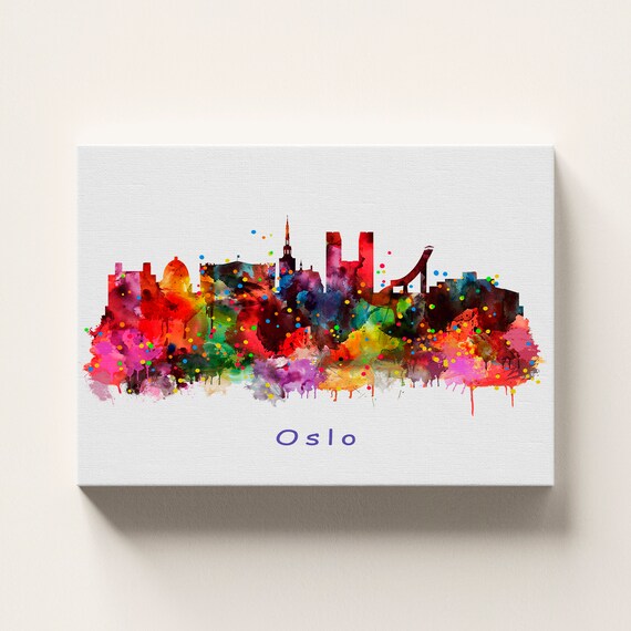 Oslo Norway Watercolor Skyline Poster Print