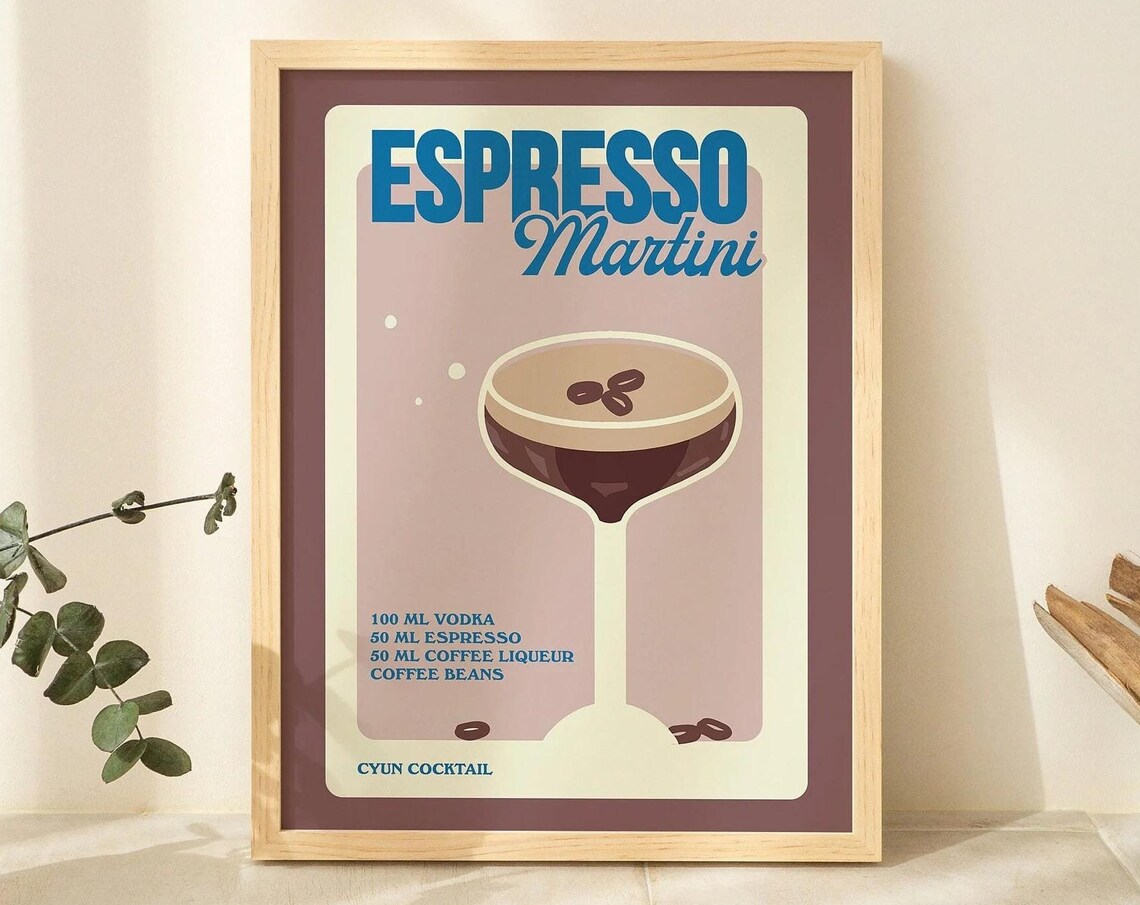 Espresso Martini Vodka Cocktail Recipe Retro Bar Kitchen Poster