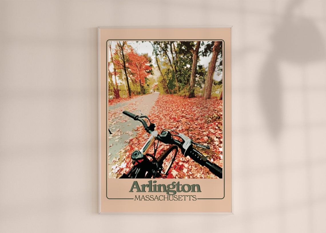 Arlington Massachusetts Autumn Bike Trail Fall Foliage Travel Poster