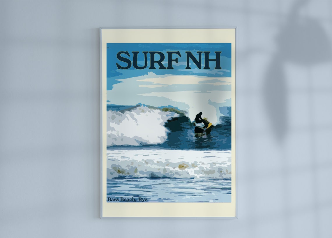 Surf NH Bass Beach Rye Surfer Carving a Breaking Wave Poster