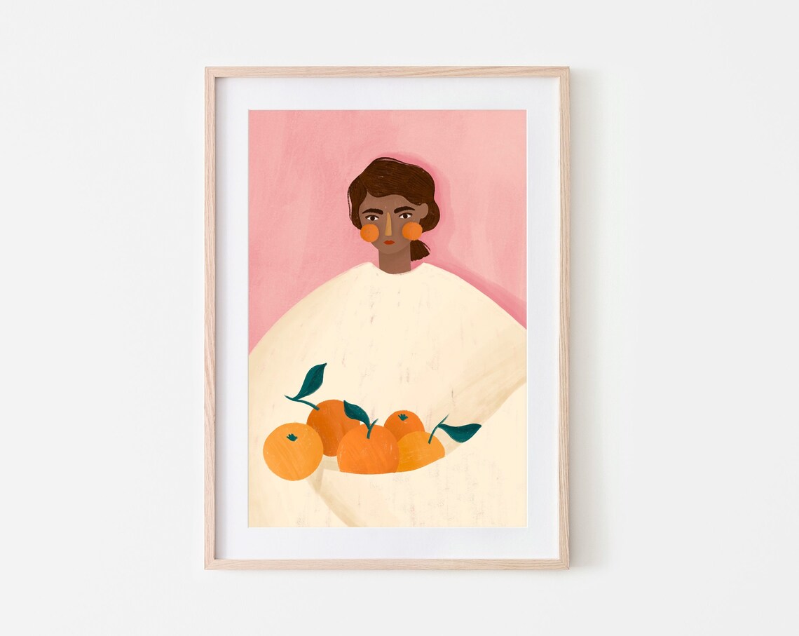 Woman With The Oranges Minimal Portrait Art Print