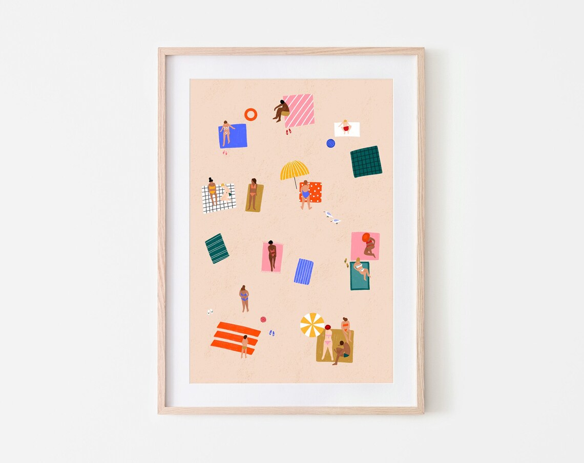 Beach Summer Fun Beach People Illustration Art Print