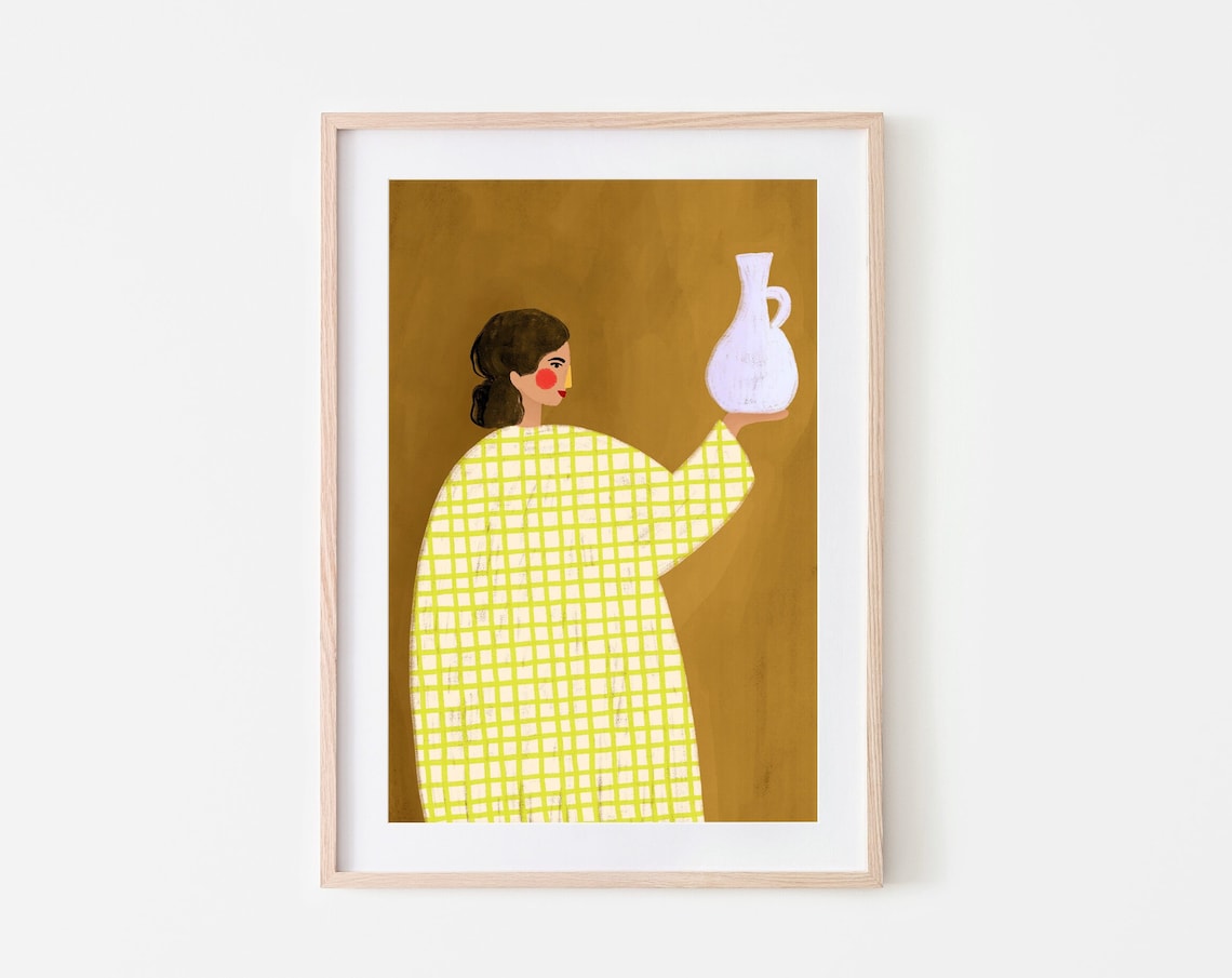Woman With A Vase, Minimal Portrait Art Print