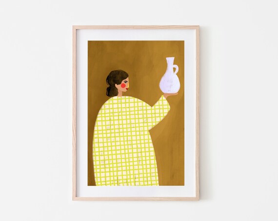 Woman With A Vase, Minimal Portrait Art Print