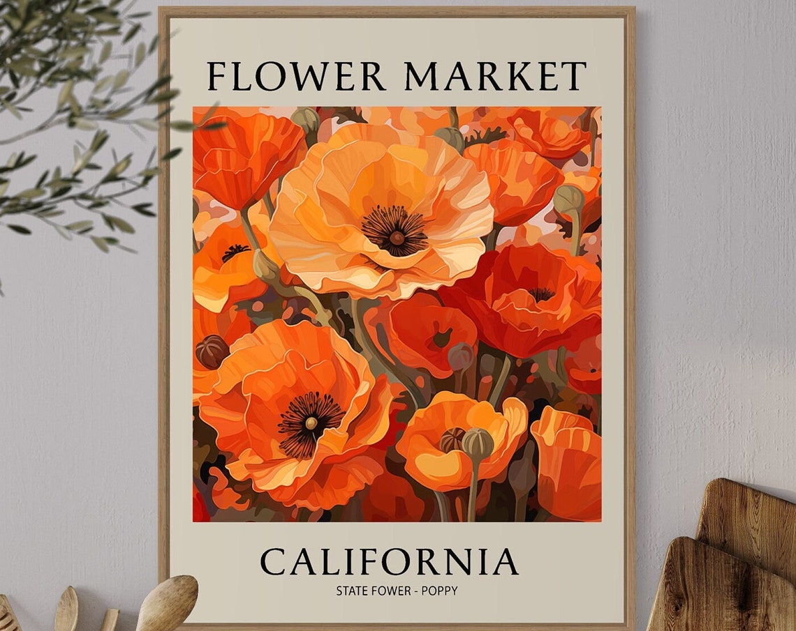 California Poppy, Boho Floral Art Print