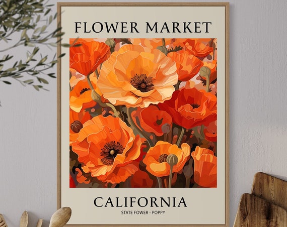 California Poppy, Boho Floral Art Print