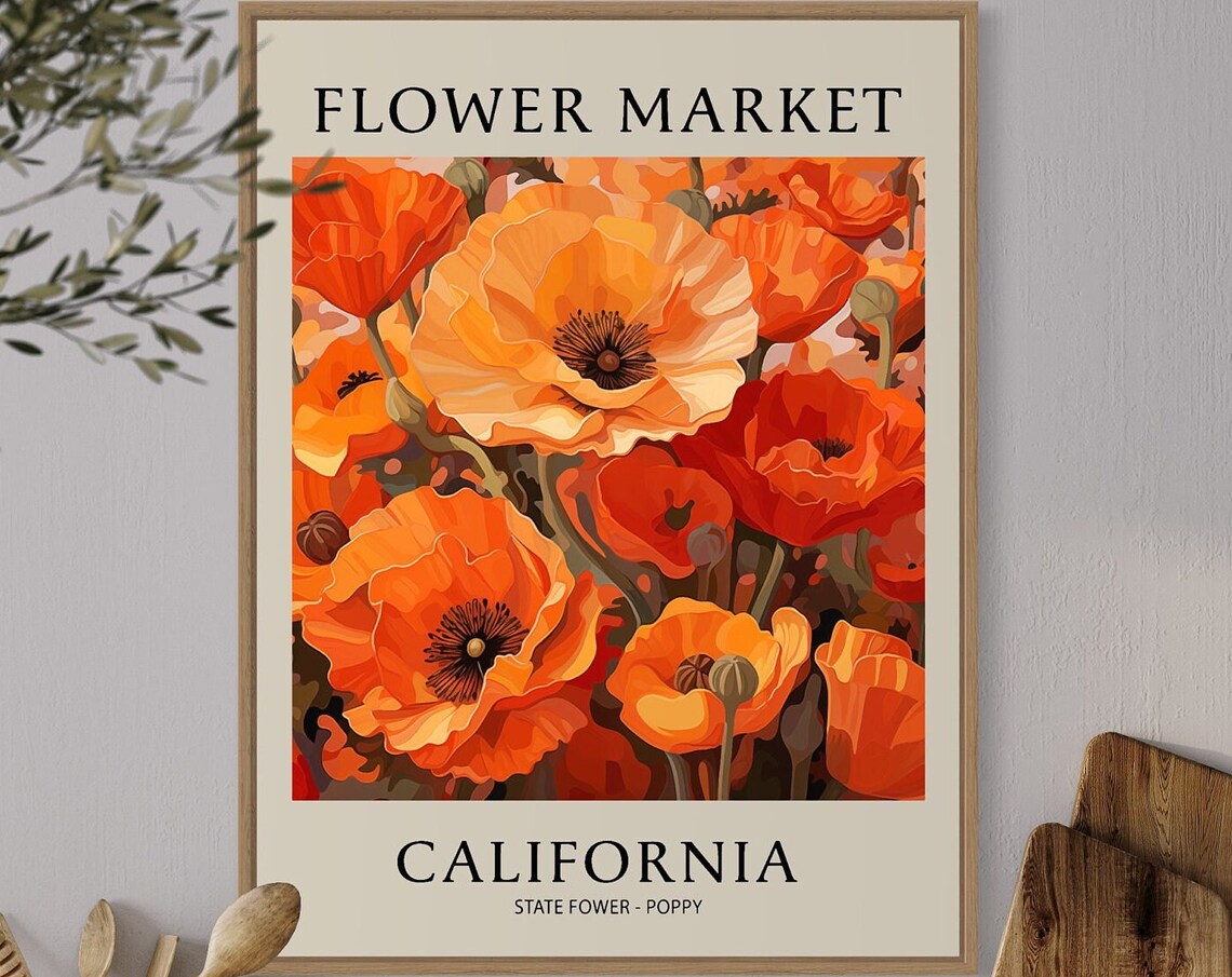 California Poppy Art Print, Boho Floral Illustration - Image 4
