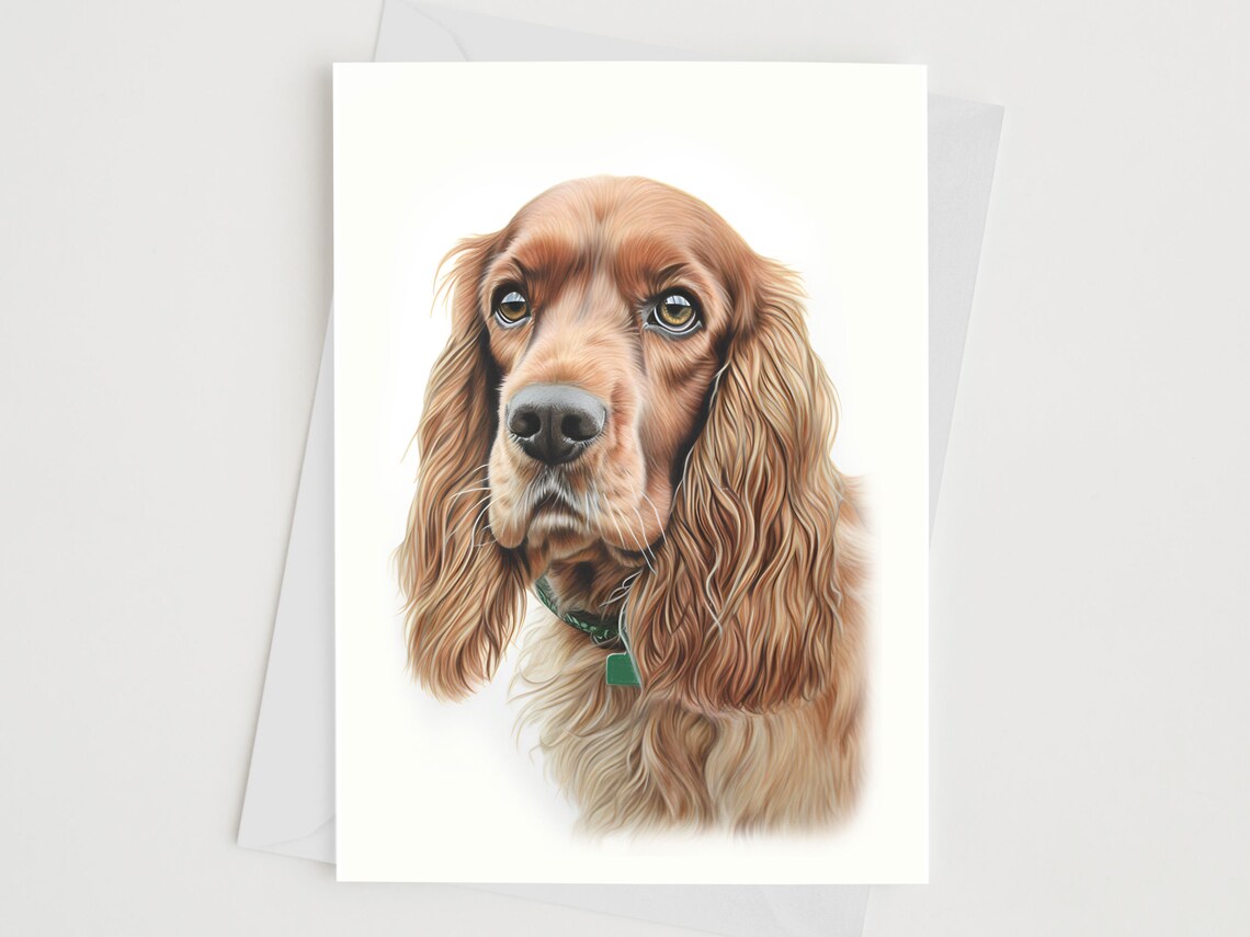 Cocker Spaniel Colour Pencil Portrait Art Poster With Gentle Brown Eyes