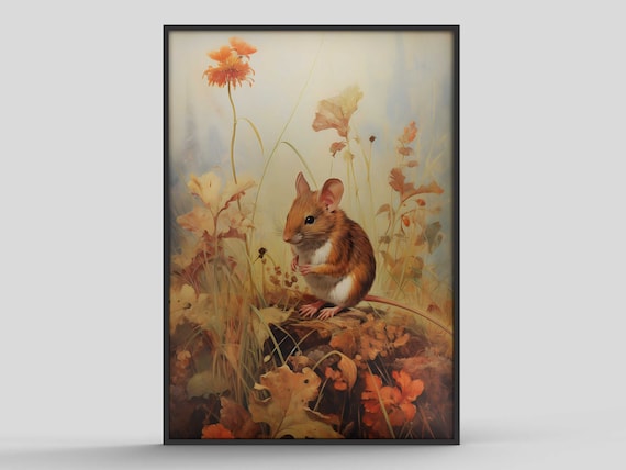 Field Mouse Autumn Leaves Painterly Woodland Wildlife Art Poster