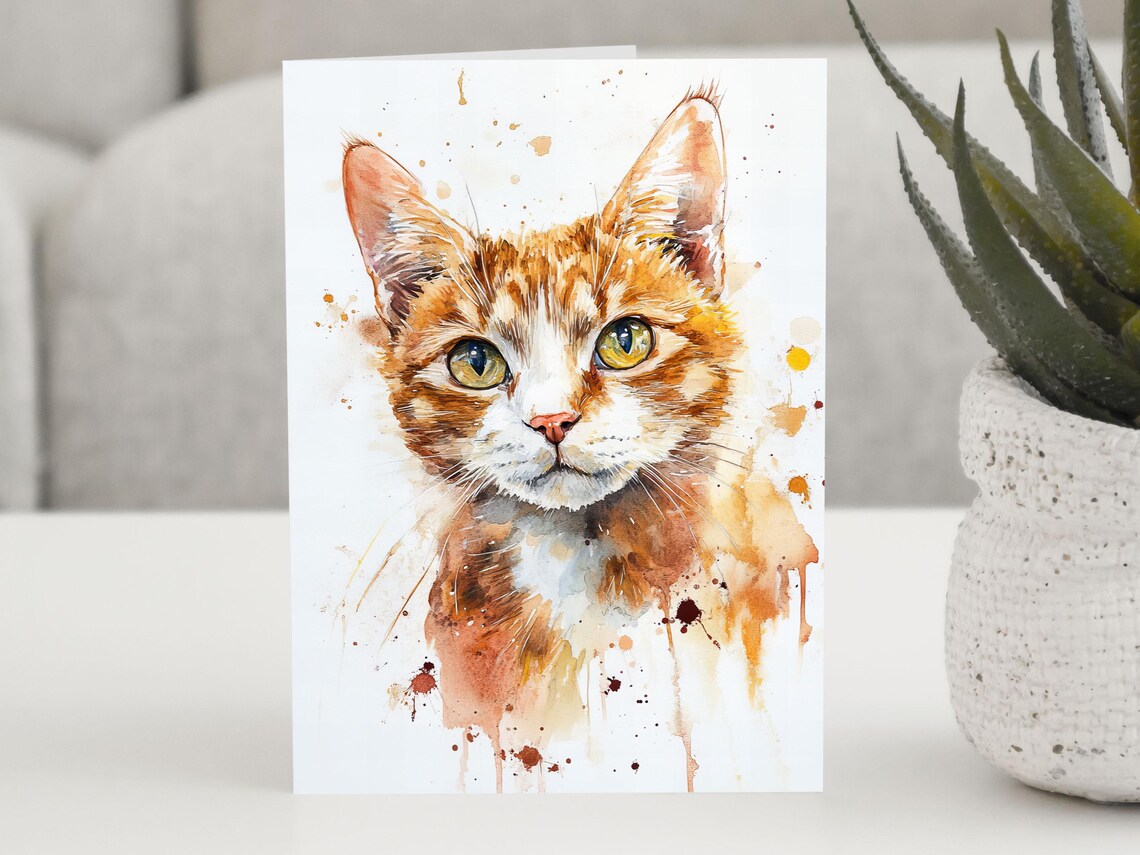 Ginger Cat Watercolour Birthday Art Print