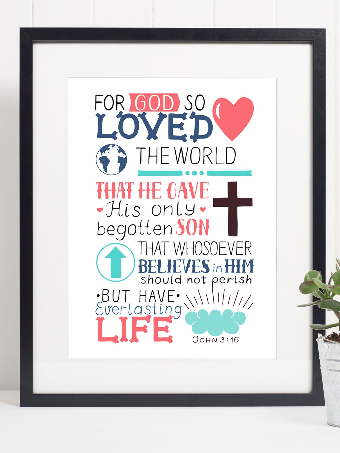 John 3:16 Bible Scripture Christian Art Print