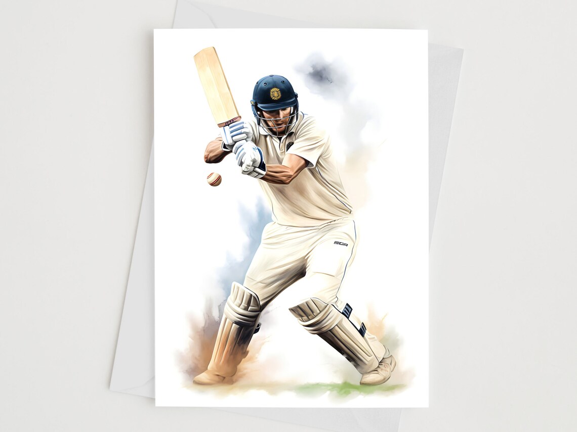 Cricket Player Splatter Art Birthday Fan Greeting Card
