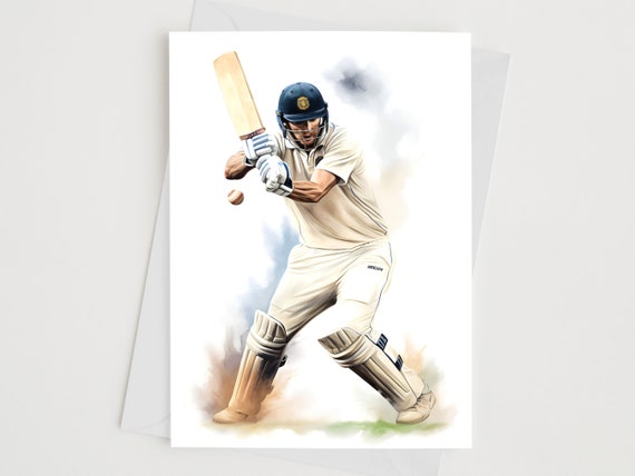 Cricket Player Splatter Art Birthday Fan Greeting Card