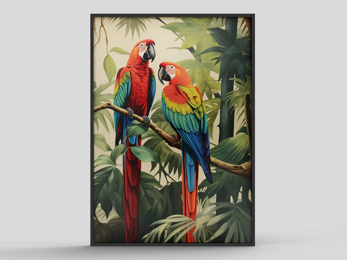 Macaws Mid-Century Inspired Animal Art Print
