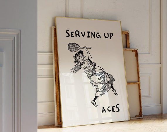 Tennis Poster Trendy Home Decor Vintage Tennis Wall Art Retro Print Minimalist Wall Art Quote Print Hand Drawn Art Wall Art Black