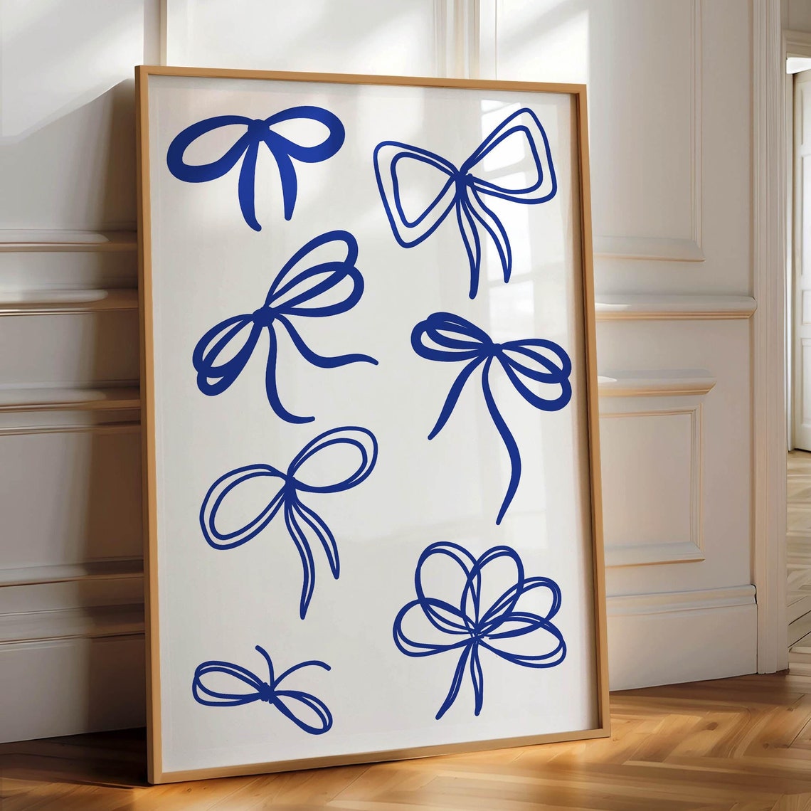 Navy Blue Coquette Bow Doodle Art Trendy Dorm Room Wall Poster - Image 2