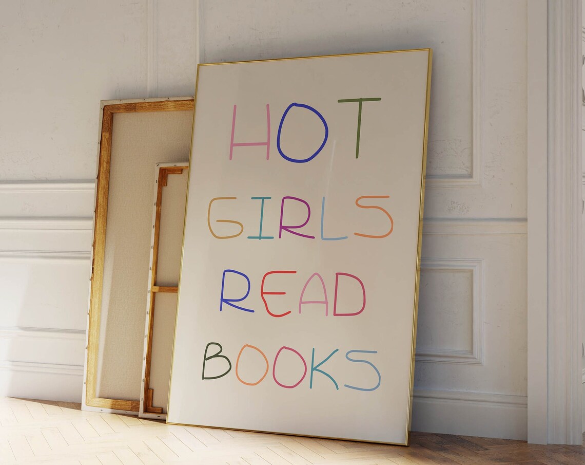Hot Girls Read Books Rainbow Lettering Bookish Quote Poster Decor