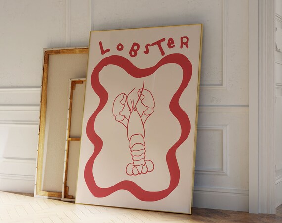 Lobster Wall Art Trendy Kitchen Print Red Lobster Poster Retro Food Art Modern Kitchen Wall Art Wall Art Vintage Food Art Print