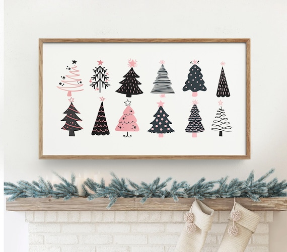 Pink And Black Christmas Tree Forest Minimalist Holiday Poster