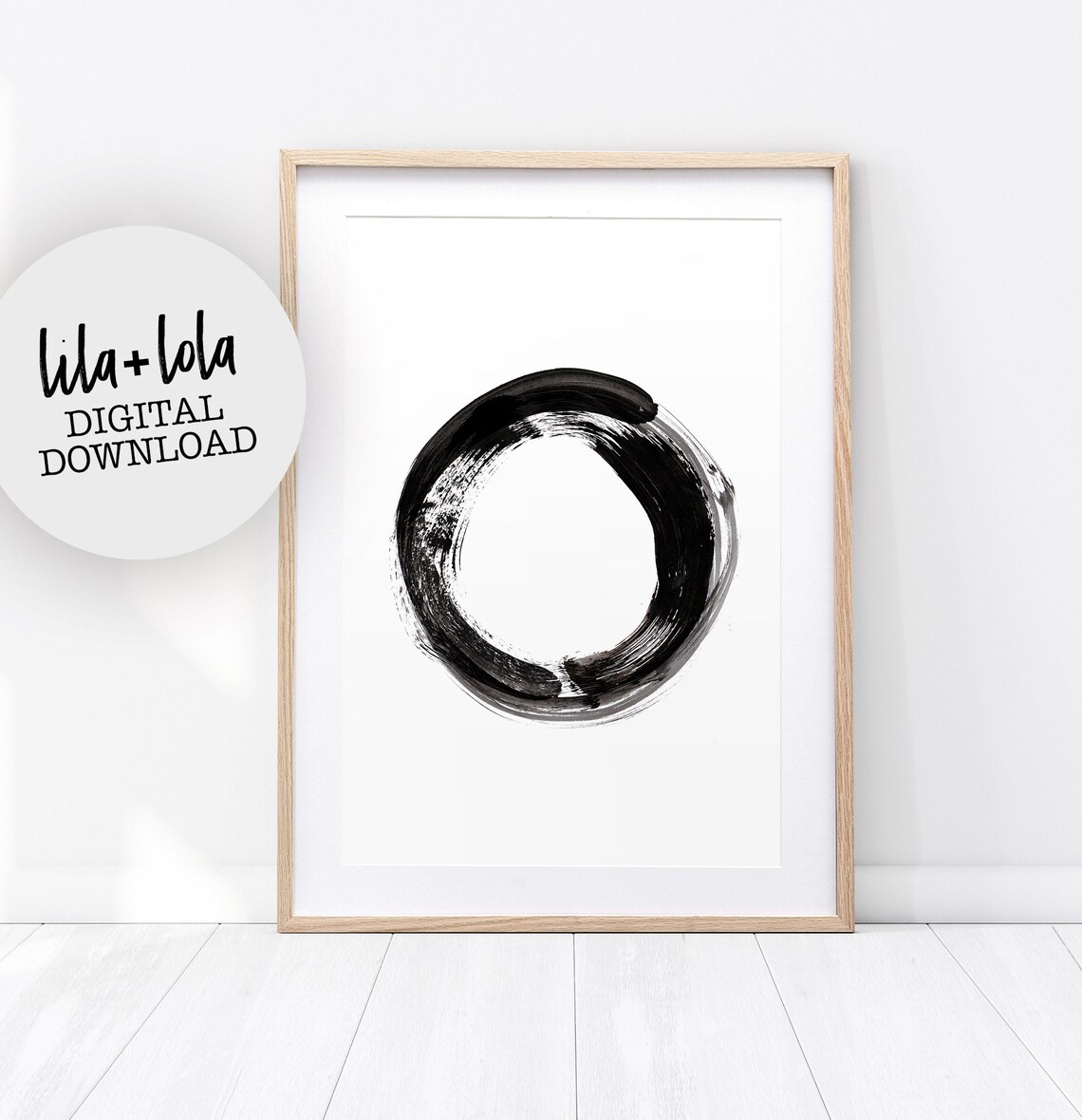 Black and White Abstract Circle Art Print, Minimalist