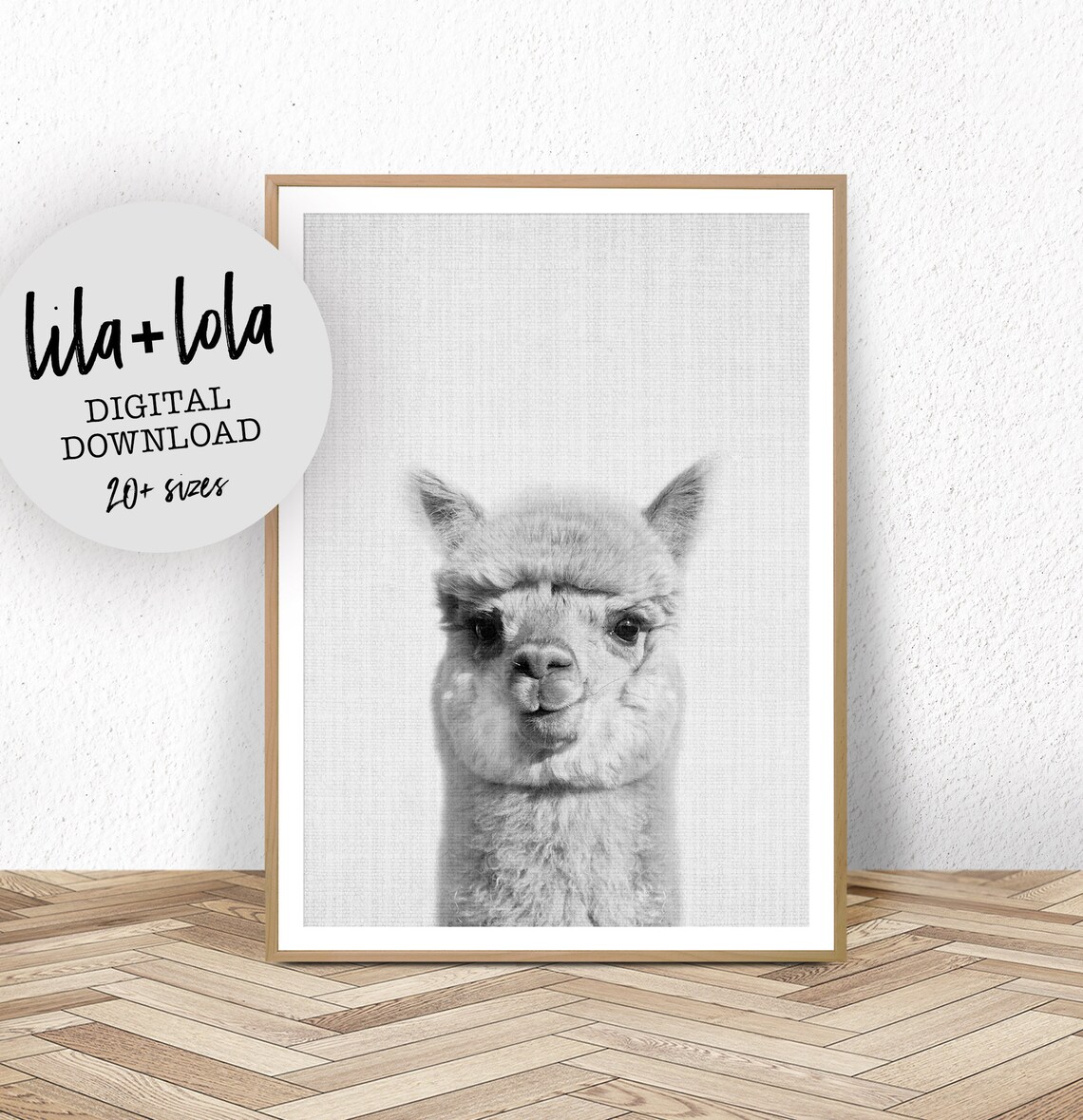 Alpaca Nursery Print, Black and White Llama Art Print