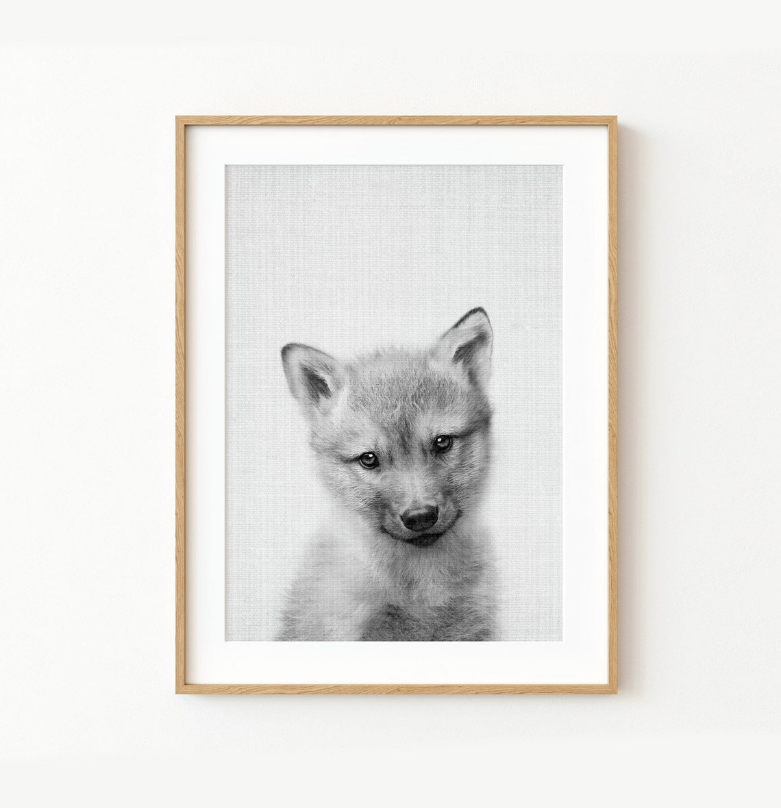 Baby Wolf Pup Print Black And White Nursery Decor