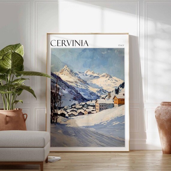 Cervinia Italy Soft Village Rooftops Gentle Snowfall Art Poster