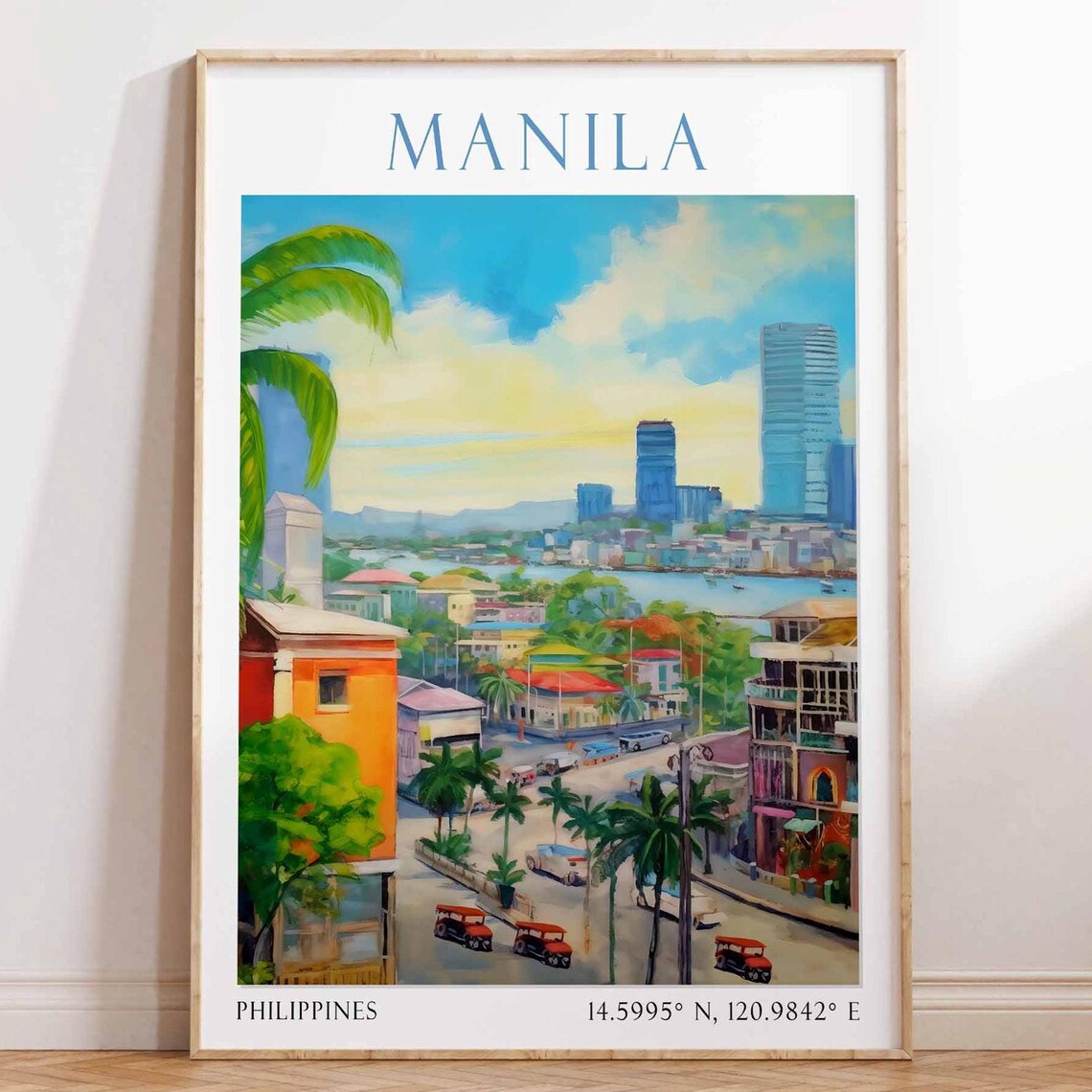 Manila Philippines Skyline Jeepneys Watercolor City Travel Poster