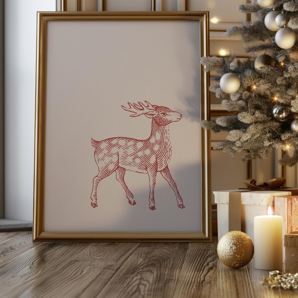 Vintage Style Reindeer Western Christmas Art Print