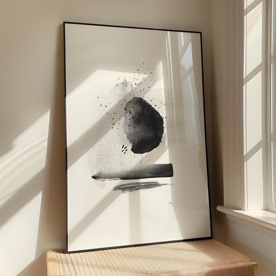 Black and White Abstract Watercolor Japandi Minimalist Art Print