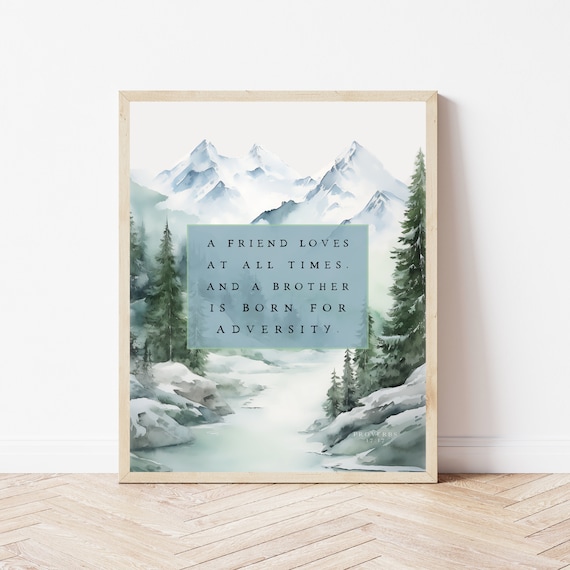 Proverbs 17 A Friend Loves At All Times Christian Gift For Men Brothers Bedroom Decor Faith Poster Print Bible Verse Wall Art Sign Him