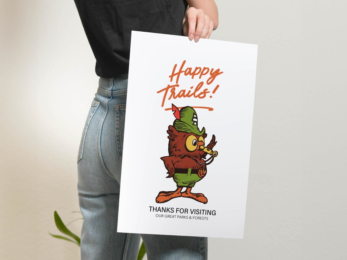 Happy Trails Vintage Cartoon Ranger Owl Parks And Forests Poster - Image 2