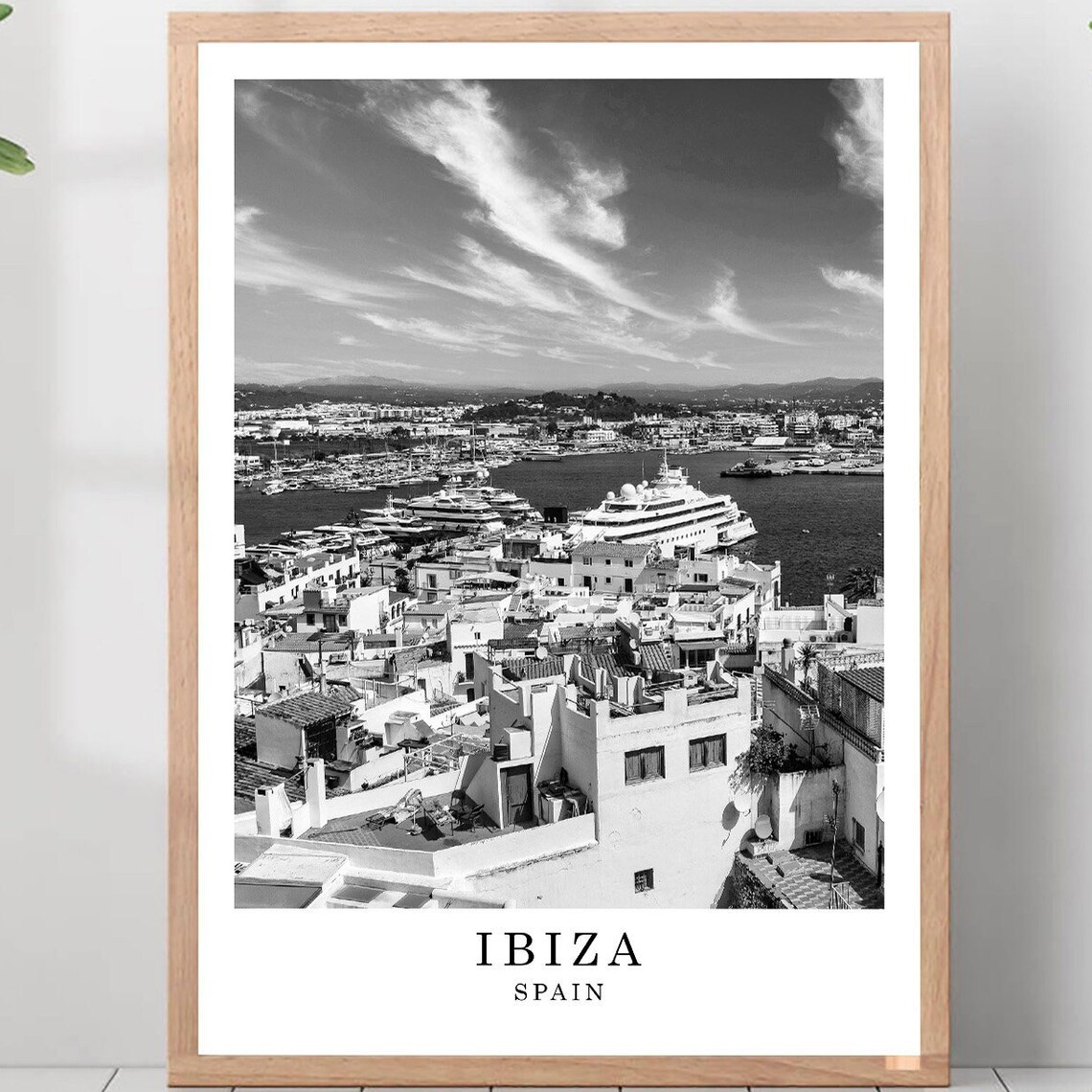Ibiza Old Town Marina Harbor Sailboats Black and White Poster
