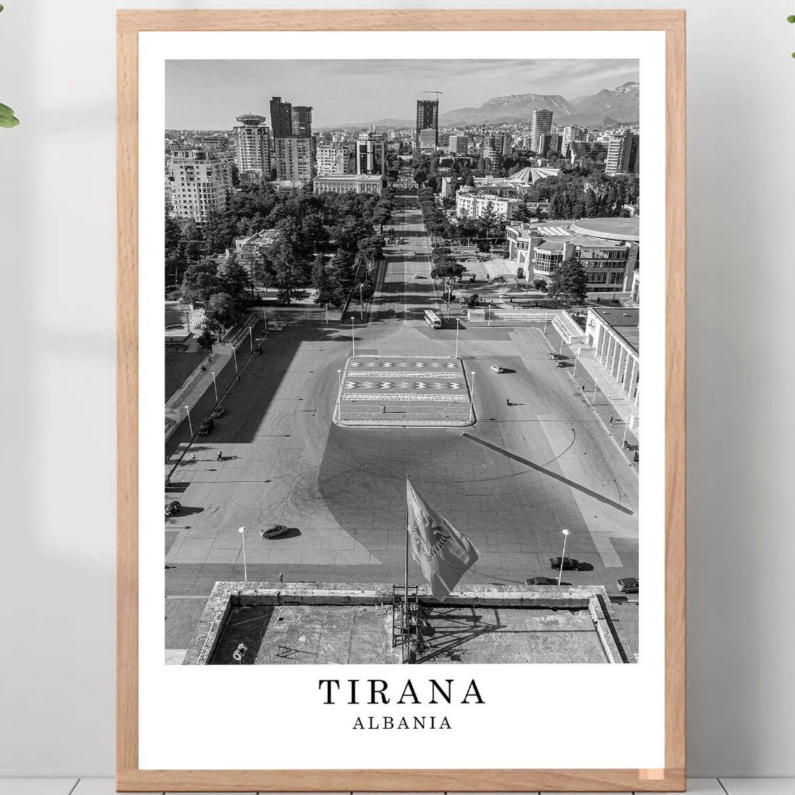 Tirana Skanderbeg Square Aerial View Albania Flag Travel Poster
