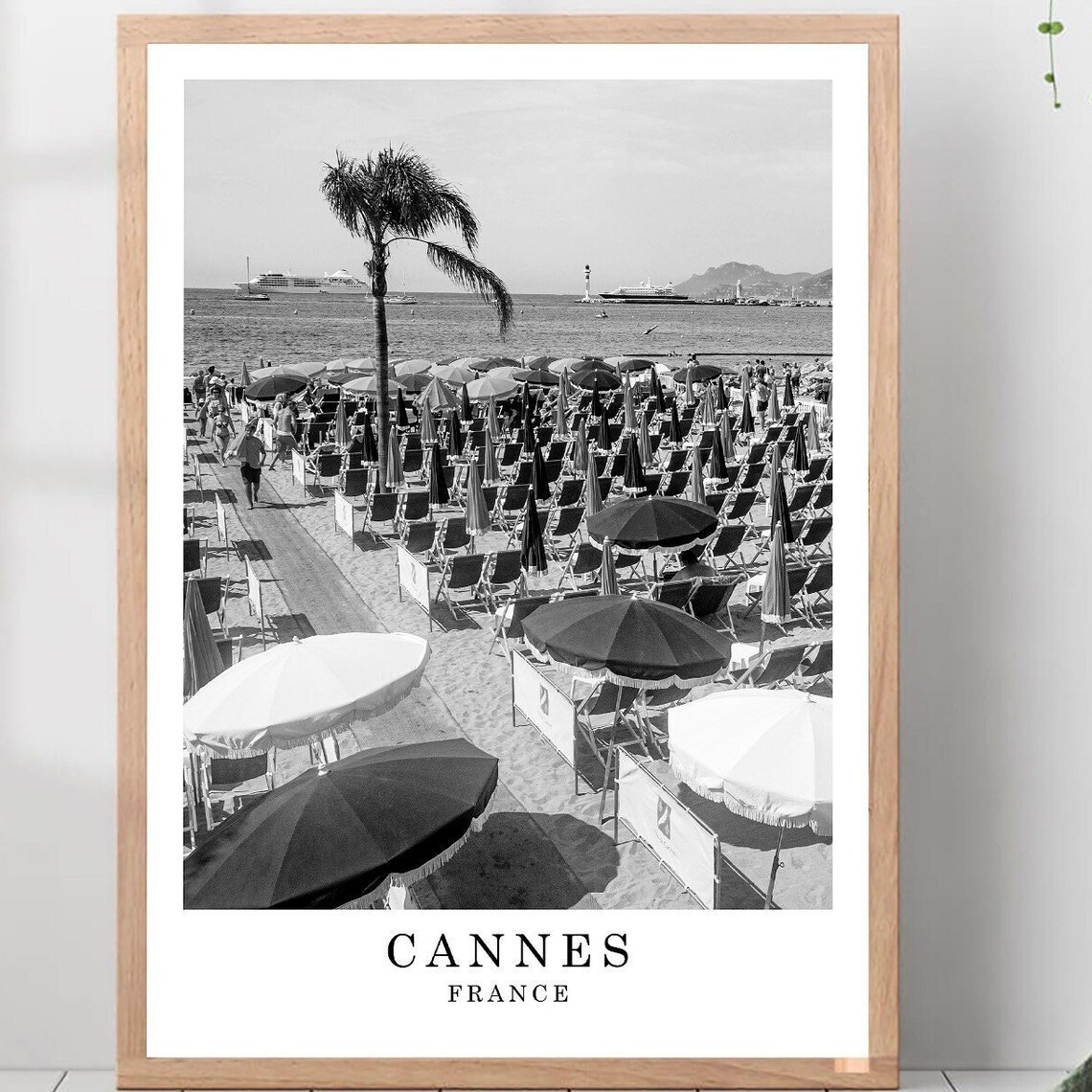 Cannes France Beach Umbrellas Riviera Black And White Photo Poster