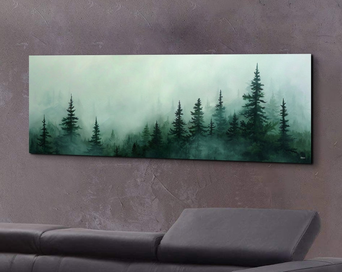 Foggy Pine Treeline Fading Into Soft Morning Mist Panoramic Poster