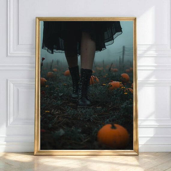 Witchy Boots Pumpkin Patch Art Gothic Fall Decor