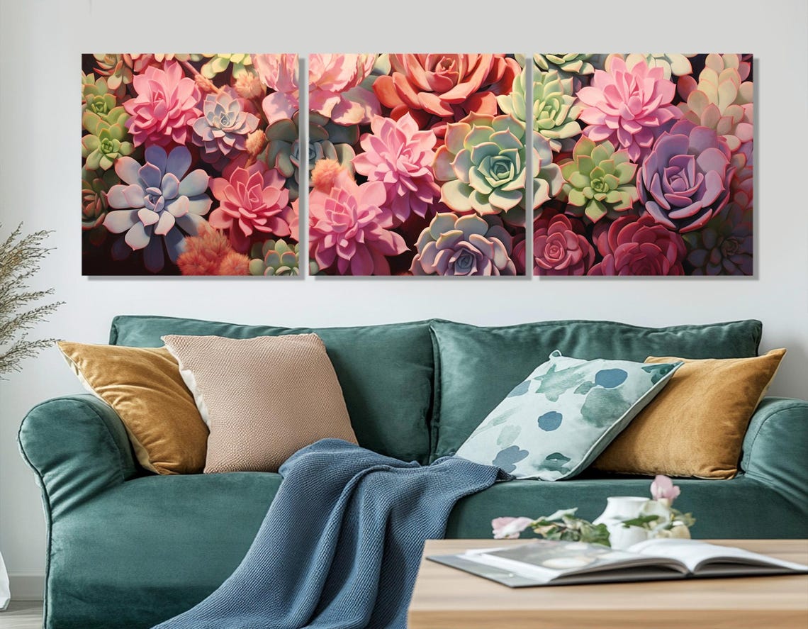 Colorful Succulent Rosettes Pink Purple Green Botanical Art Poster - Image 4