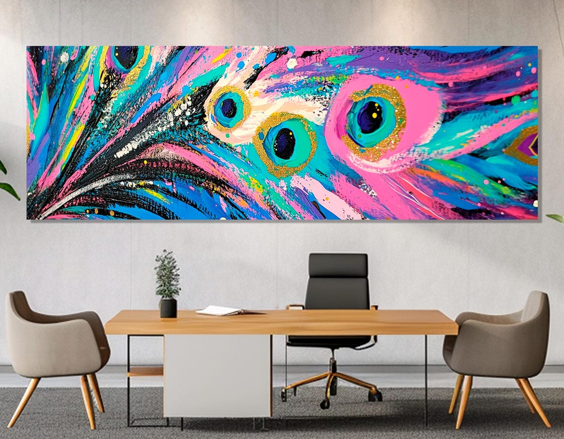 Electric Pop Art Peacock Feather Five Panel Neon Colors Wall Poster - Image 2