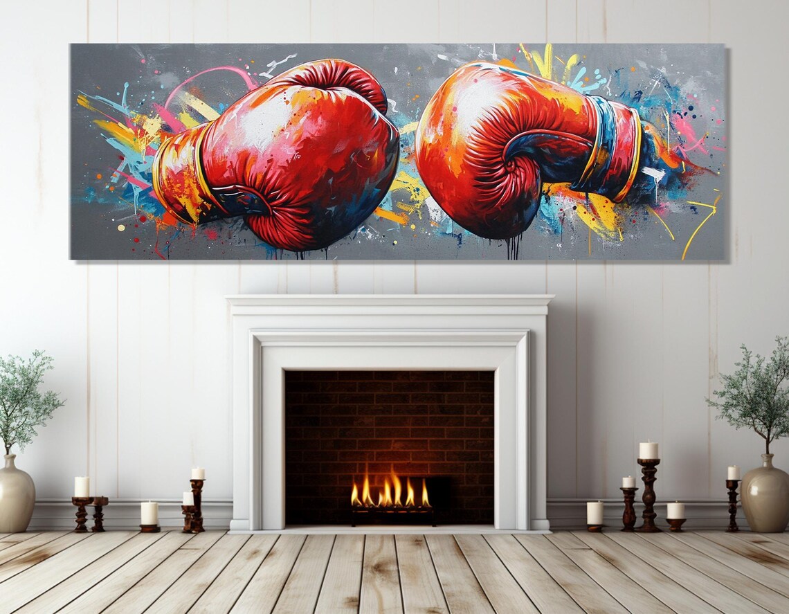 Red Boxing Gloves Colorful Graffiti Paint Splash Sports Wall Poster