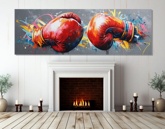 Abstract Boxing Gloves Painting Print Boxing Wall Art Boxing Print Boxing Gym Wall Decor Boxer Gift Framed And Ready To Hang