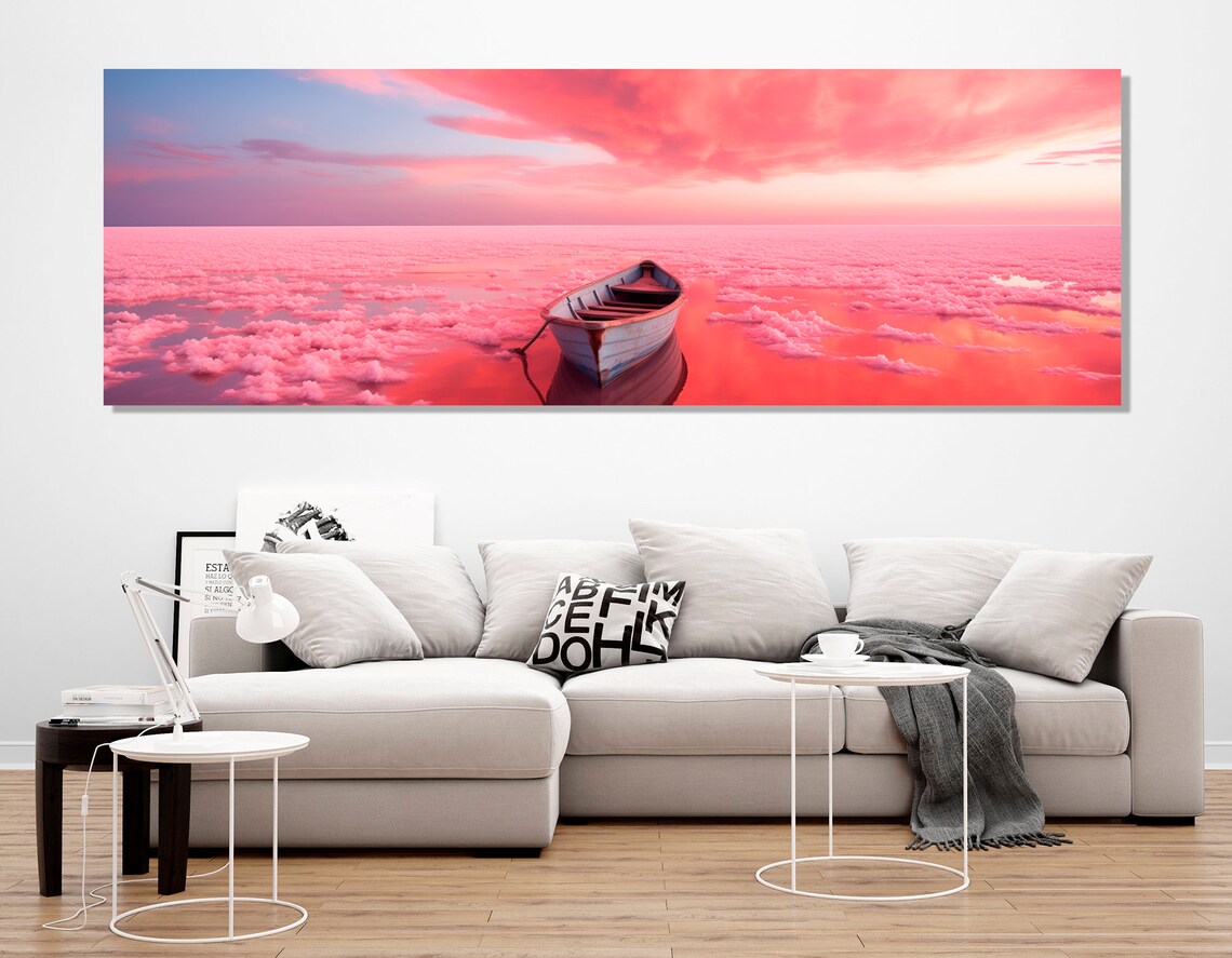 Pink Lake Retba Senegal Wooden Boat Dreamy Pink Water Travel Poster