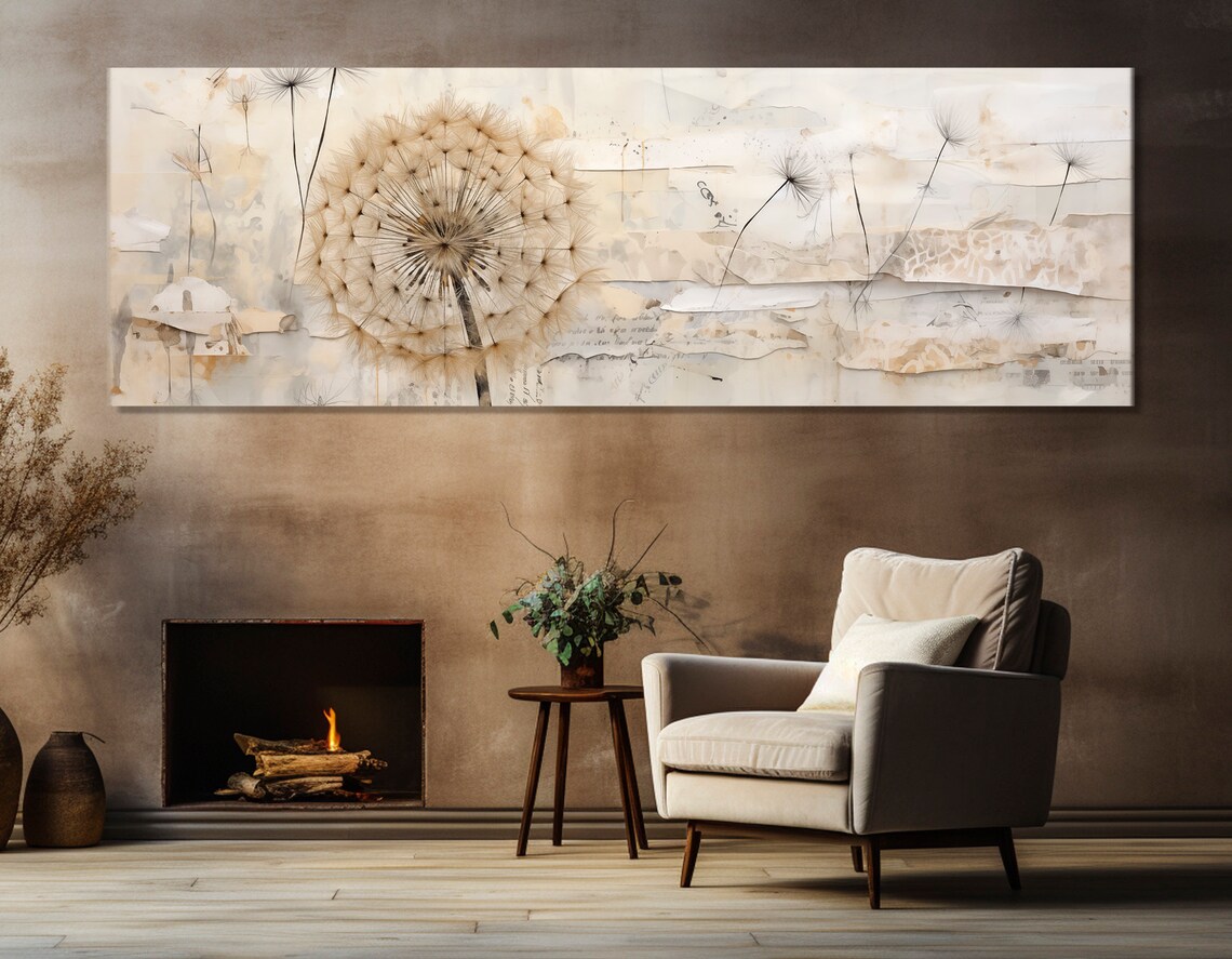 Abstract Dandelion Painting Print, Floral Wall Art