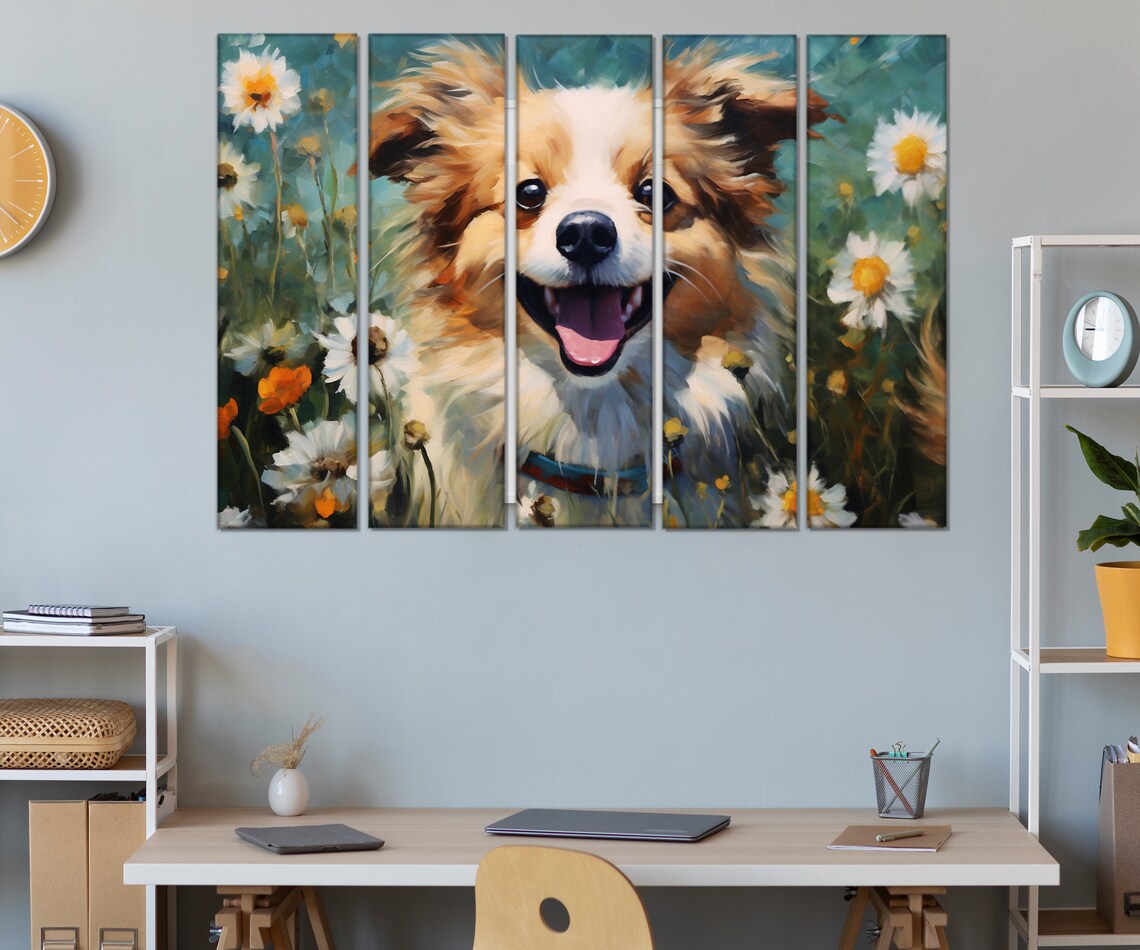 Smiling Puppy In Daisy Field Happy Dog Painting Animal Art Poster - Image 4