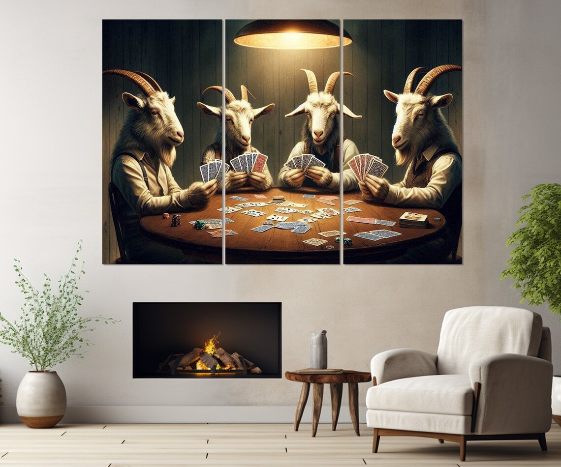 Goats Playing Cards Art Print, Funny Poker Decor - Image 3